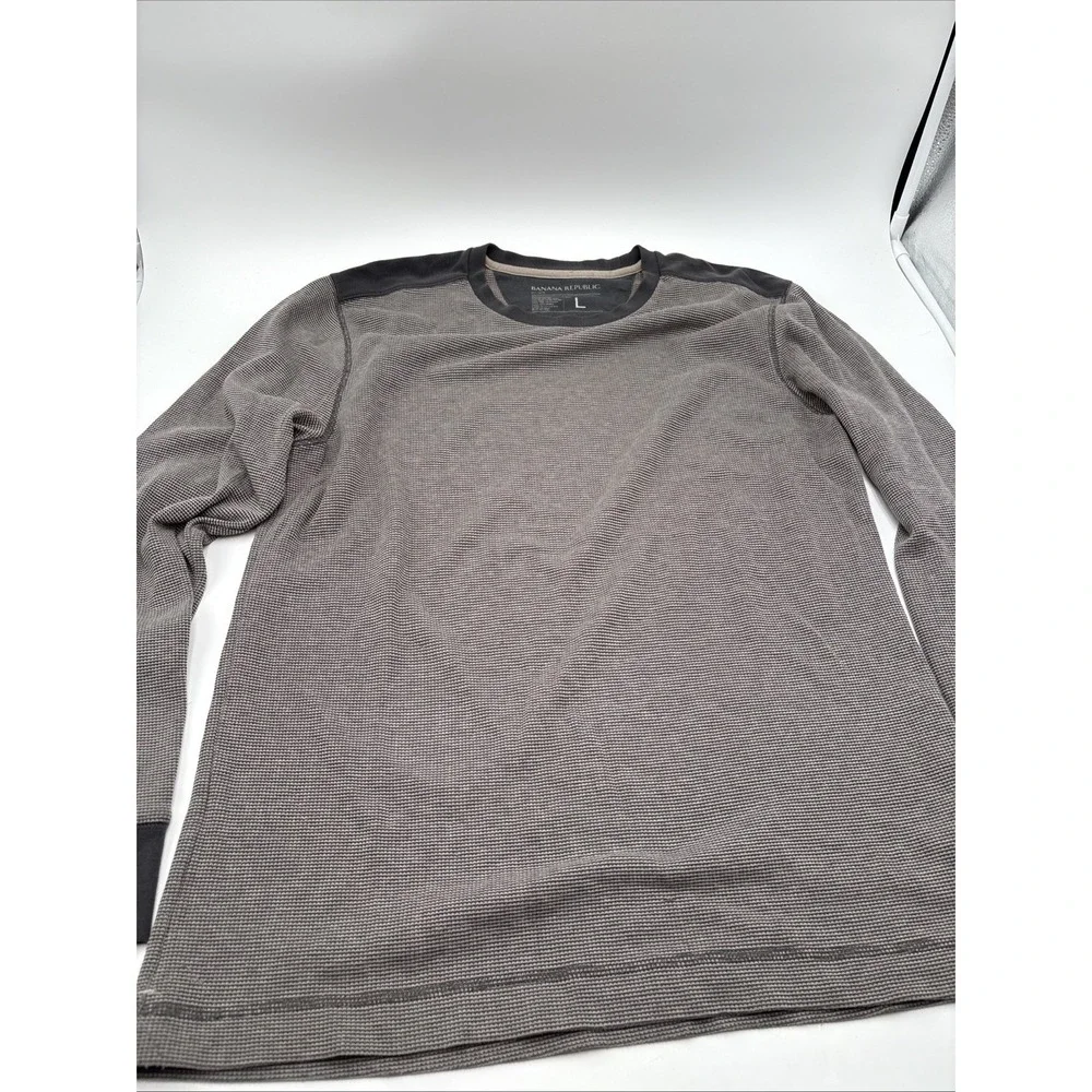 Banana Republic Thermal Style Long Sleeve‎ Shirt Mens Size Large Gray Cotton